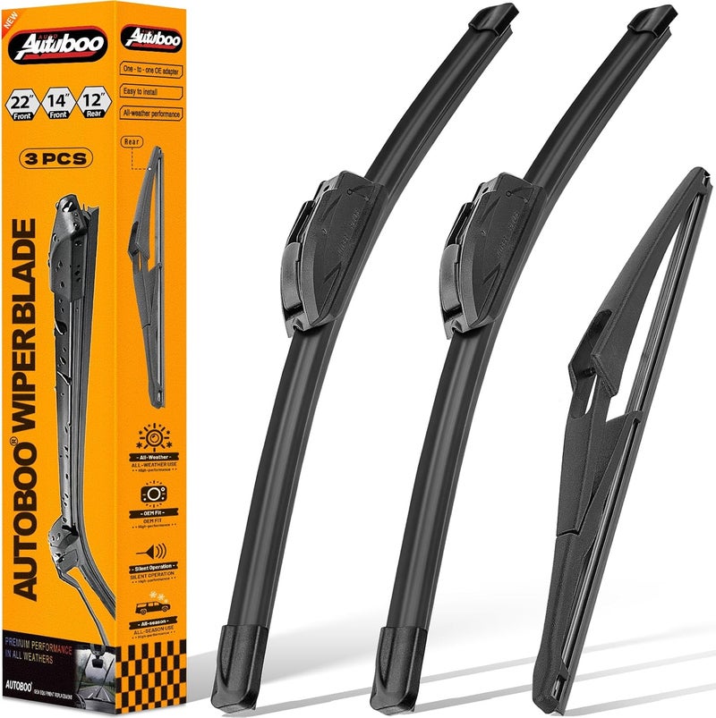 AUTOBOO OEM Windshield Wiper Blade Replacement for Nissan Juke 2011 2012 2013 2014 2015 2016 2017 Original Equipment All-Season Rear Wiper Blade Set 22+14+12 (Set of 3) - Image 1